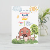 Calling All Party Farm Animals 1st Birthday Kaart (Staand voorkant)