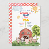 Calling All Party Farm Animals 1st Birthday Kaart (Voorkant / Achterkant)