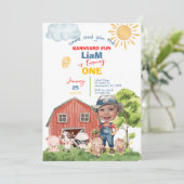 Calling All Party Farm Animals 1st Birthday Photo Kaart (Staand voorkant)