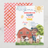 Calling All Party Farm Animals 1st Birthday Photo Kaart (Voorkant / Achterkant)