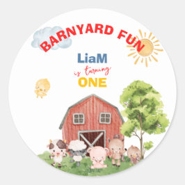 Calling All Party Farm Animals 1st Birthday Ronde Sticker