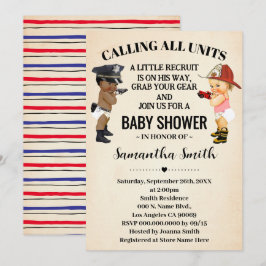 Calling All Units Police Firefighter Baby Shower Kaart