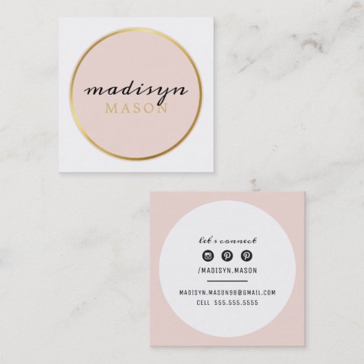 CALLING CARD cirkel rand chique blush roze goud Vierkante Visitekaartje (Voorkant / Achterkant)