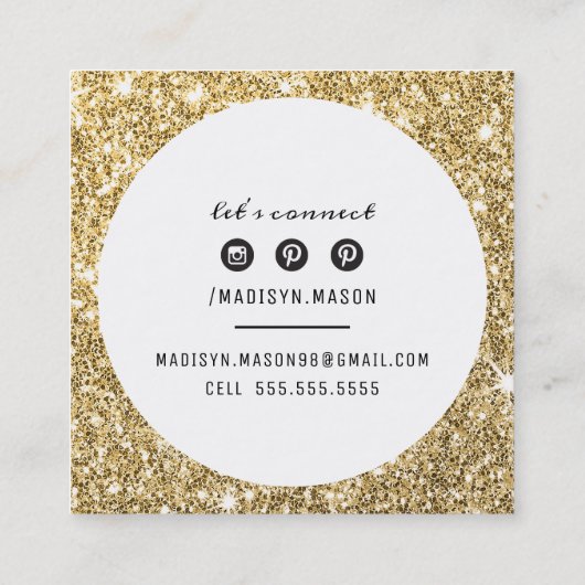 CALLING CARD cirkel rand chique zwart goud glitter Vierkante Visitekaartje (Achterkant)