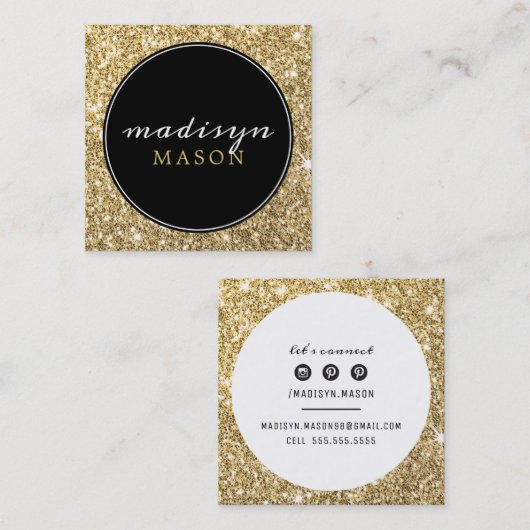 CALLING CARD cirkel rand chique zwart goud glitter Vierkante Visitekaartje (Voorkant / Achterkant)