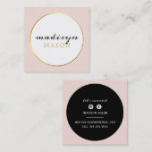 CALLING CARD cirkel rand zwart goud blush roze Vierkante Visitekaartje (Voorkant / Achterkant)