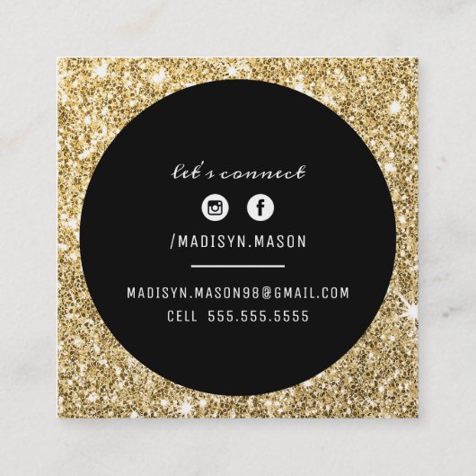 CALLING CARD cirkel rand zwart goud glitter Vierkante Visitekaartje (Achterkant)