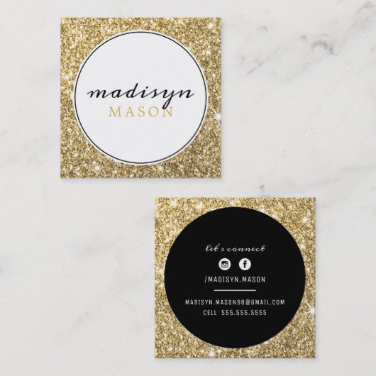 CALLING CARD cirkel rand zwart goud glitter Vierkante Visitekaartje (Voorkant / Achterkant)