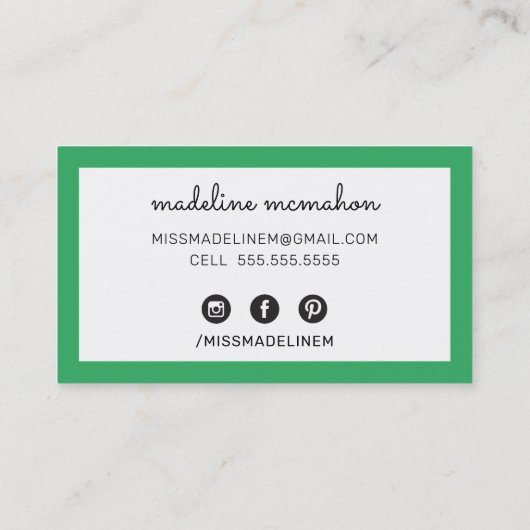 CALLING CARD preppy moderne chique vet smaragdgroe Visitekaartje (Achterkant)