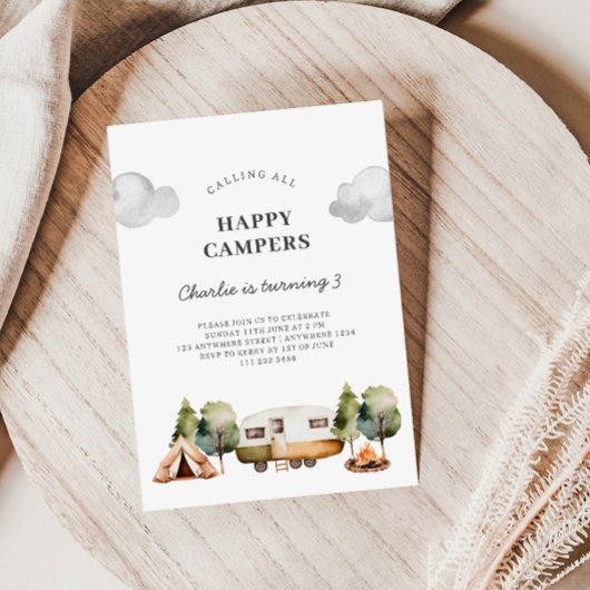 Calling Happy Campers Kid's Birthday Invitation Kaart