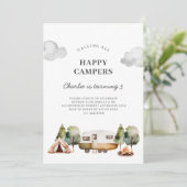 Calling Happy Campers Kid's Birthday Invitation Kaart (Staand voorkant)
