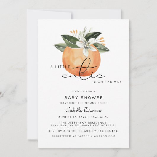 Calliope - Een klein Cutie Baby shower Sinaasappel Kaart (Voorkant)