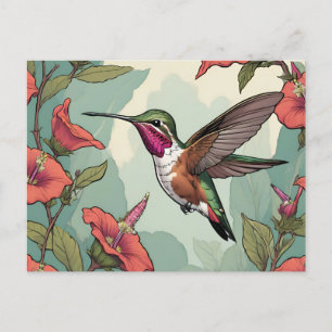 Calliope Hummingbird tijdens de vlucht Briefkaart