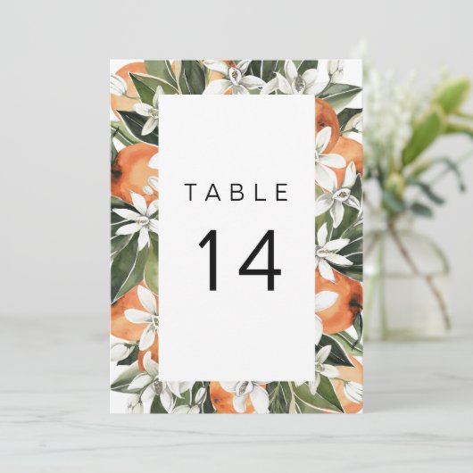 Calliope - Waterverf Tropisch Sinaasappel Tafelnum Kaart (Staand voorkant)