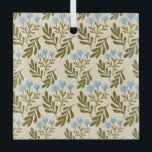 Calm and Natural: Blue Flower Seamless Pattern Glas Ornament<br><div class="desc">Seamless pattern of stylized blue flowers and green leaves on a beige background. The design is repetitive and conveys a calm,  natural elegance.</div>