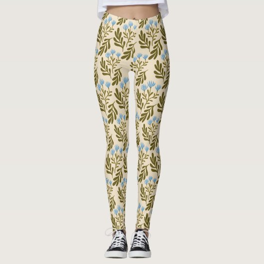  Calm and Natural: Blue Flower Seamless Pattern Leggings (Voorkant)