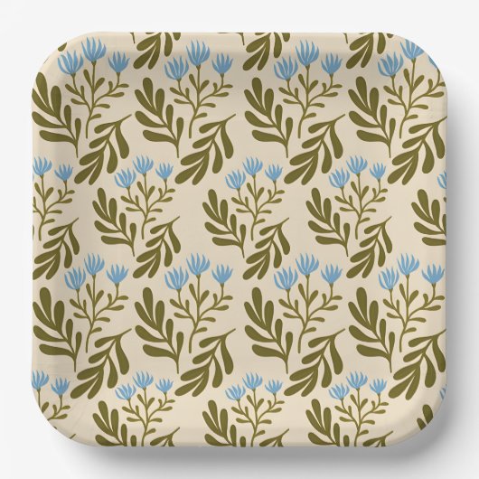 Calm and Natural: Blue Flower Seamless Pattern Papieren Bordje (Voorkant)