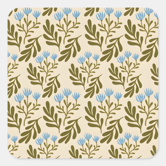  Calm and Natural: Blue Flower Seamless Pattern Vierkante Sticker (Voorkant)