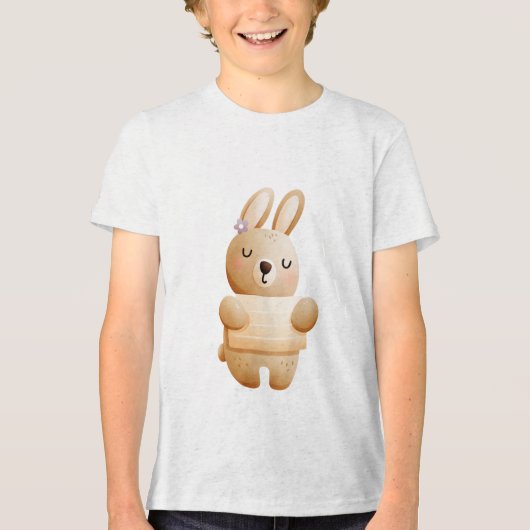 Calm Baby Bunny Illustration with Flower Tri-Blend Shirt (Voorkant)