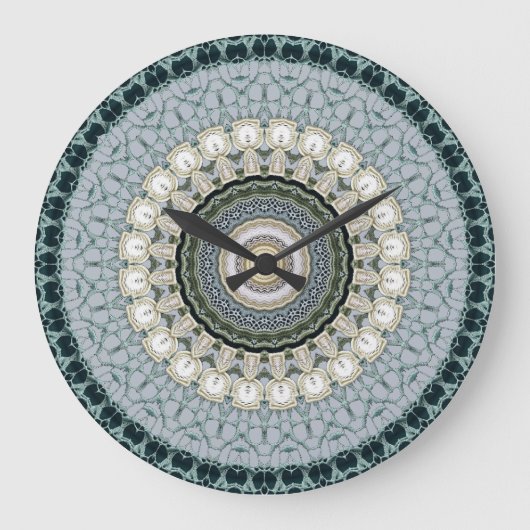 Calm Blauw en Wit Kant Mandala Graphic Grote Klok (Voorkant)