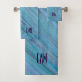 Calm Blue Abstract | Cool Turquoise Aqua Monogram Bad Handdoek