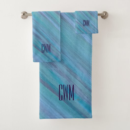 Calm Blue Abstract | Cool Turquoise Aqua Monogram Bad Handdoek (Insitu)