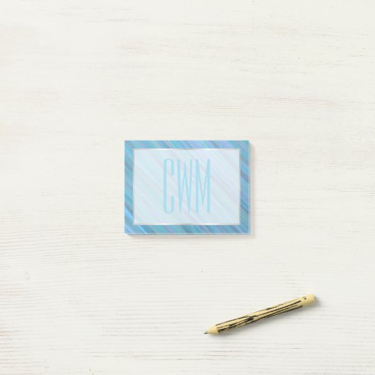 Calm Blue Abstract | Cool Turquoise Aqua Monogram Post-it® Notes (Op bureau)