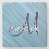 Calm Blue Abstract | Cool Turquoise Aqua Monogram Stenen Onderzetter (Voorkant)