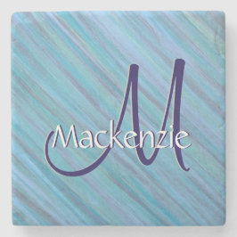 Calm Blue Abstract | Cool Turquoise Aqua Monogram Stenen Onderzetter