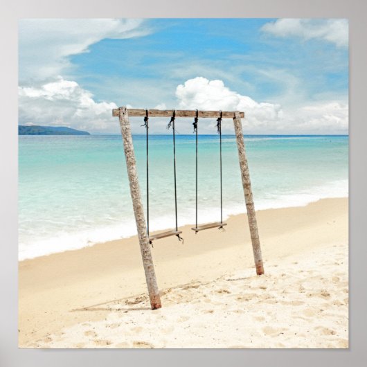 Calm Blue Beach Swing Ocean Photography Poster (Voorkant)