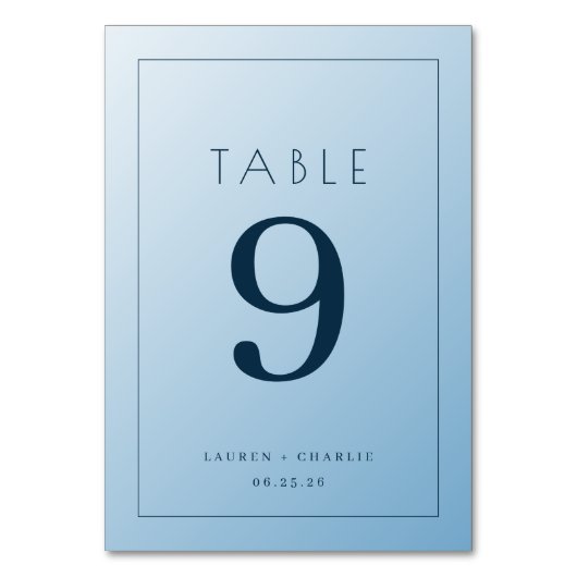 Calm Blue Minimalist Wedding Table Card Kaart (Voorkant)