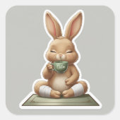 Calm Bunny Tea Moment Vierkante Sticker (Voorkant)