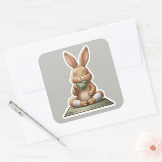 Calm Bunny Tea Moment Vierkante Sticker (Envelop)