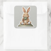 Calm Bunny Tea Moment Vierkante Sticker (Tas)