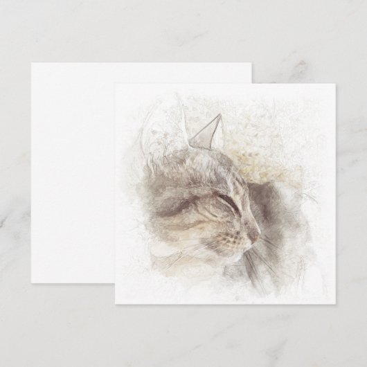 Calm Cat digitale potloodtekening Bedankkaart (Voorkant / Achterkant)