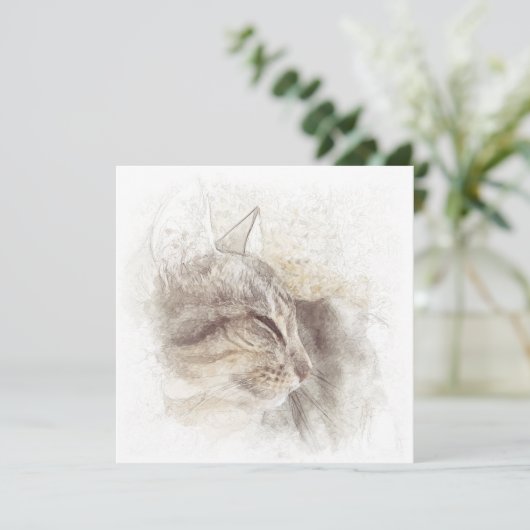 Calm Cat digitale potloodtekening Bedankkaart (Staand voorkant)
