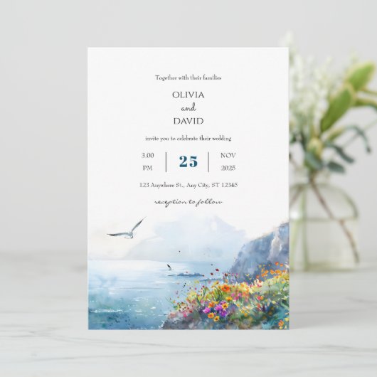 Calm Cliffside Ocean Uitzicht Bloom Art Beach Brui Kaart (Staand voorkant)