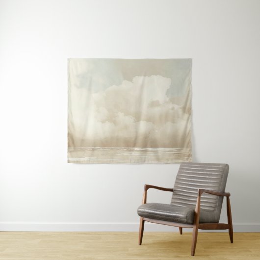 Calm Clouds - Neutrals, Blauw, Beige - Minimalisti Wandkleed (In Situ (horizontaal))