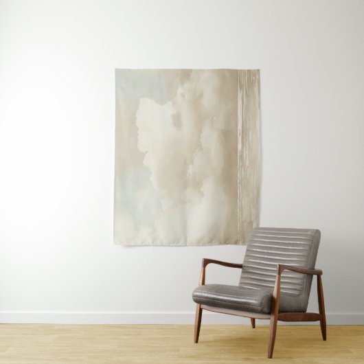 Calm Clouds - Neutrals, Blauw, Beige - Minimalisti Wandkleed (In situ)