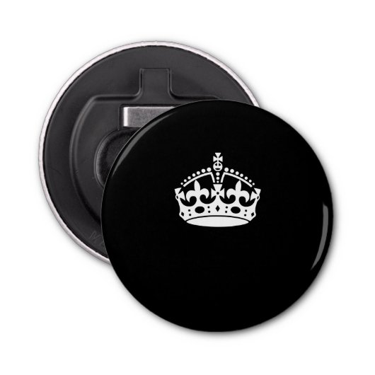 Calm Crown behouden op zwart Button Flesopener (Voorkant)