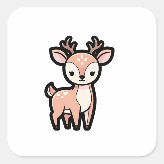 Calm Deer – Cute Kawaii Animal Illustration Vierkante Sticker (Voorkant)