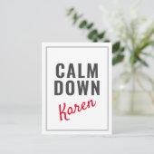 Calm Down Karen Funny  Briefkaart (Staand voorkant)
