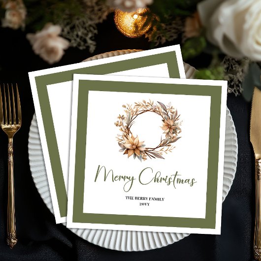 Calm Earthy Christmas Wreath Personalized Napkins Servet