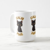 **Calm Fine Cat – Black & Gold Minimal Cat Art** Koffiemok (Voorkant links)