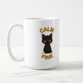 **Calm Fine Cat – Black & Gold Minimal Cat Art** Koffiemok