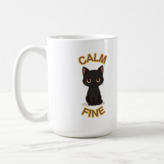 **Calm Fine Cat – Black & Gold Minimal Cat Art** Koffiemok (Links)