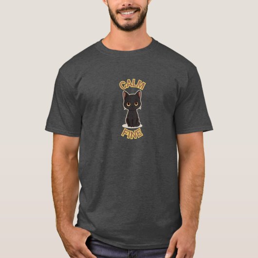 **Calm Fine Cat – Black & Gold Minimal Cat Art** T-shirt (Voorkant)