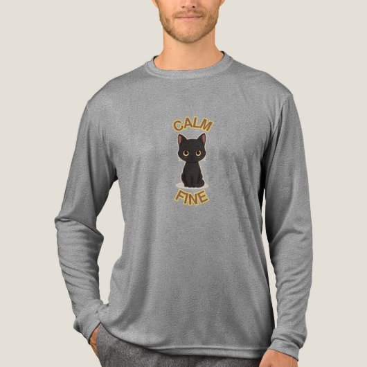 **Calm Fine Cat – Black & Gold Minimal Cat Art** Tri-Blend Shirt (Voorkant volledig)