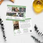 Calm Greenery Fotocollage Logo QR Promo Flyer<br><div class="desc">Greenery marketing flyer met je logo, vier foto's en je aangepaste tekst aan de ene kant, en een andere foto, QR-code en meer aangepaste tekst aan de andere kant met groen als accentkleur met groene takjes in zachte tinten groen. Marketing flyer voor een life coach, wellness business, therapeut, counselor en...</div>