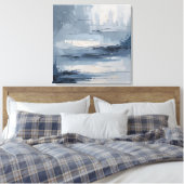Calm Horizons – Abstract blauw en grijs getexturee Canvas Afdruk (Insitu (Slaapkamer))